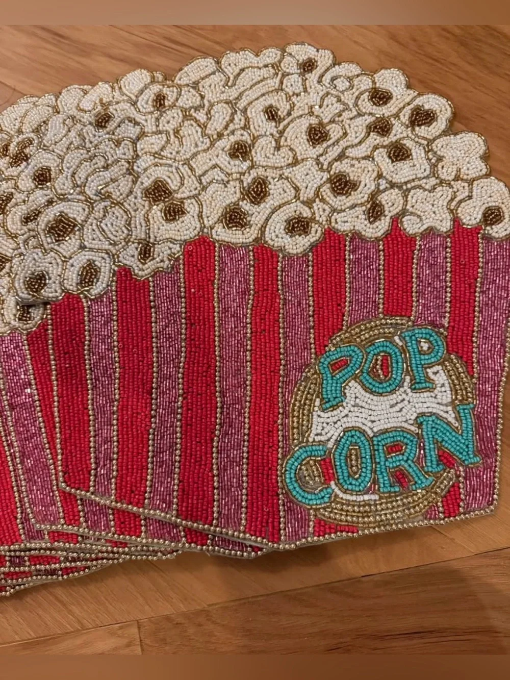 World Market Pink and Gold Beaded Popcorn Accent Placemats